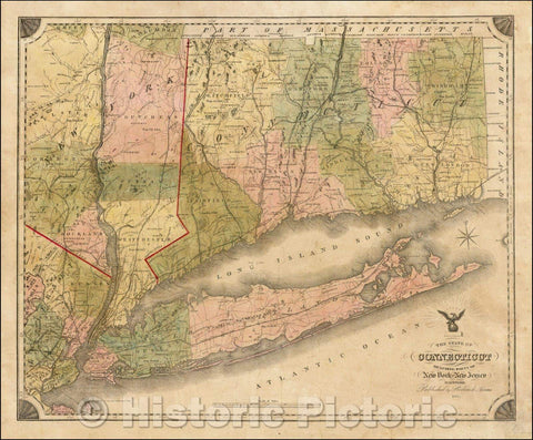 Historic Map - The State of Connecticut Including Parts of New York and New Jersey, 1851, Roderick Nevers - Vintage Wall Art