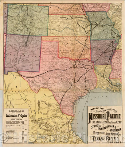 Historic Map - Map of the South-Western Railway System, 1882, Rand McNally & Company - Vintage Wall Art
