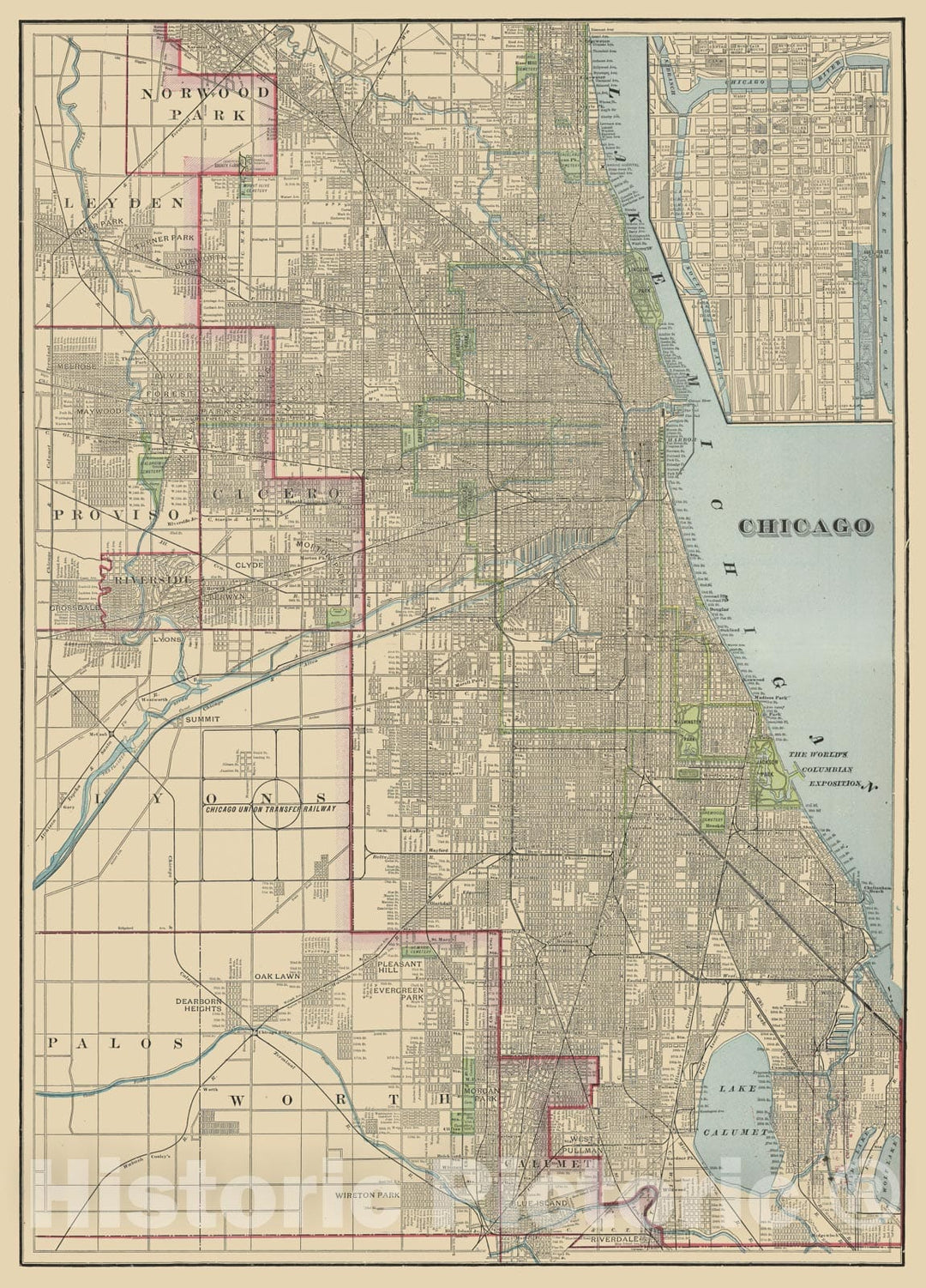 Historic Map - Chicago, 1893, George F. Cram v1