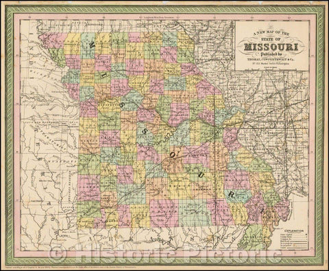 Historic Map - Map Of The State Of Missouri, 1851, Thomas, Cowperthwait & Co. - Vintage Wall Art