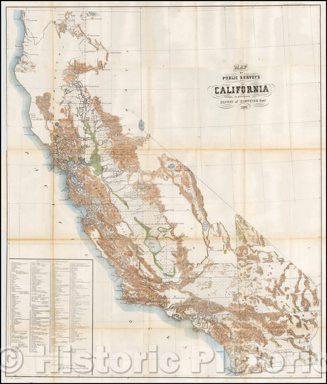 Historic Map - Map of Public Surveys in California, 1860, General Land Office - Vintage Wall Art