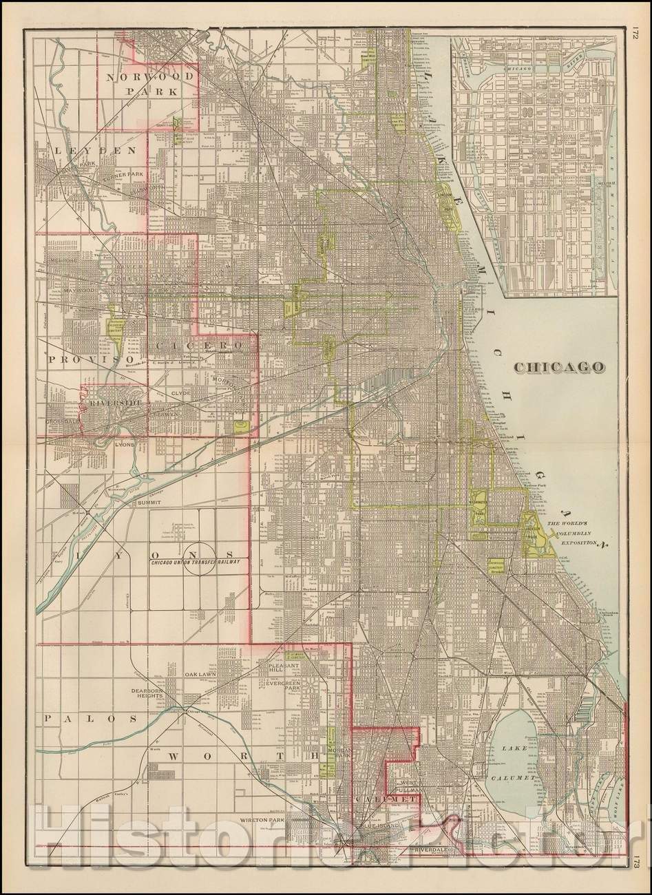 Historic Map - Chicago, 1893, George F. Cram v2
