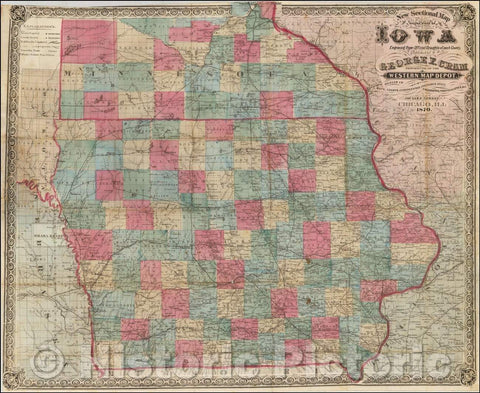 Historic Map - New Sectional Map of the State of Iowa Engraved from Official Draughts of each County, 1870, George F. Cram - Vintage Wall Art