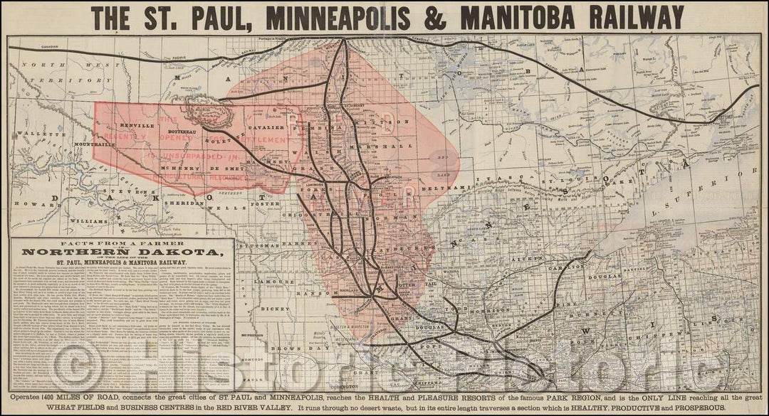 Historic Map - St. Paul, Minneapolis & Manitoba Railway, 1883, Rand McNally & Company - Vintage Wall Art