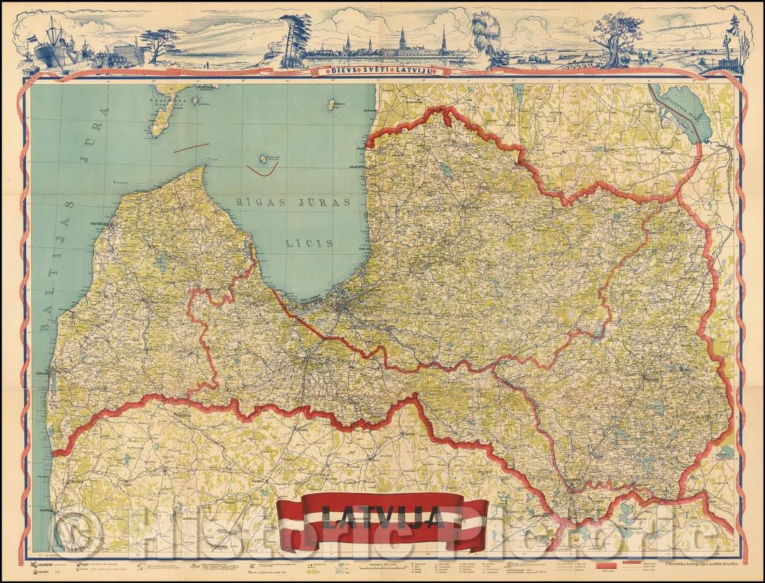 Historic Map - Latvija, 1950, Peeter Mantnieka - Vintage Wall Art