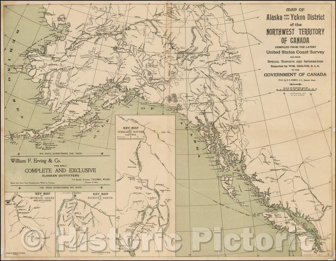Historic Map - Map of Alaska and the Yukon District of the Northwest Territory of Canada, 1897, Balston C. Kenway - Vintage Wall Art