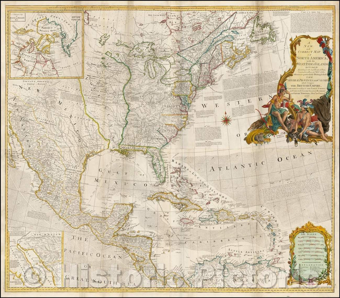 Historic Map - A New and Correct Map of North America, with the West India Islands, 1777, Robert Sayer - Vintage Wall Art