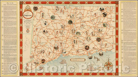 Historic Map - Map of Connecticut Issued in Commemoration of the States Tercentenary 1635-1935, 1935, John Held - Vintage Wall Art