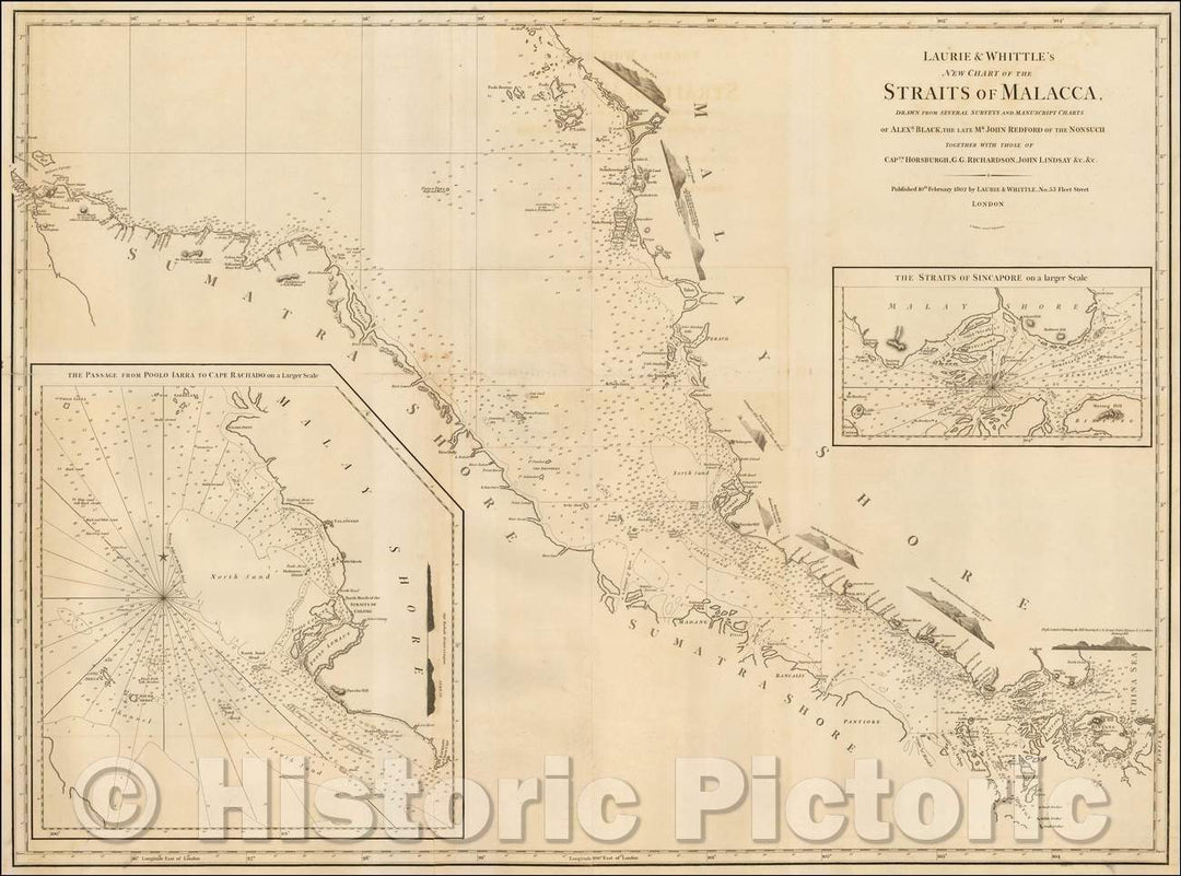 Historic Map - Laurie & Whittle's New Chart of the Straits of Malacca, 1802, James Whittle - Vintage Wall Art