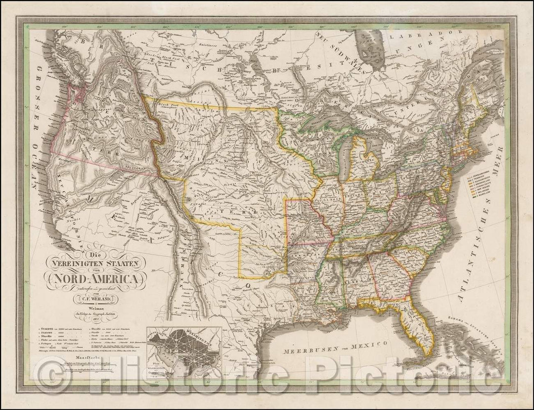 Historic Map - Die Vereinigten Staaten von Nord-America, 1837, Carl Ferdinand Weiland - Vintage Wall Art