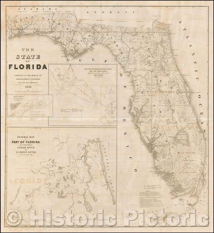 Historic Map - The State of Florida, compiled In The Bureau Topographical Engineers, 1846, United States Bureau of Topographical Engineers v1