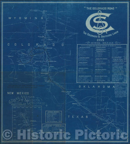 Historic Map - Wyoming, Texas, Colorado, New Mexico, 1915, Colorado Southern Railway - Vintage Wall Art