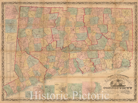 Historic Map - Clark & Tackaburys' New Topographical Map of the State of Connecticut, 1860, Robert Tackabury - Vintage Wall Art