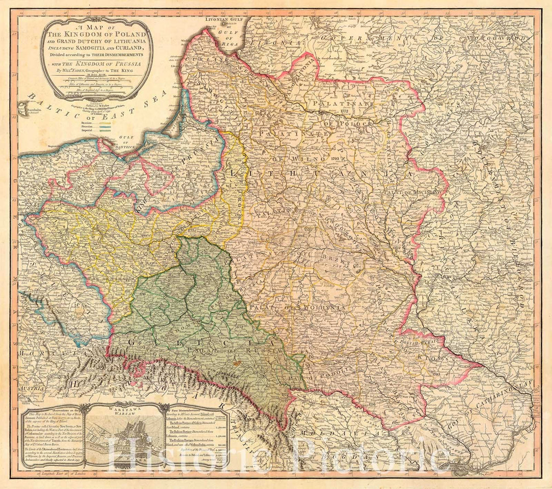 Historic Map - Kingdom of Poland and Grand Dutchy of Lithuania Including Samogitia and Curland, Divided according to their Dismemberments - with the Ki, 1813 - Vintage Wall Art