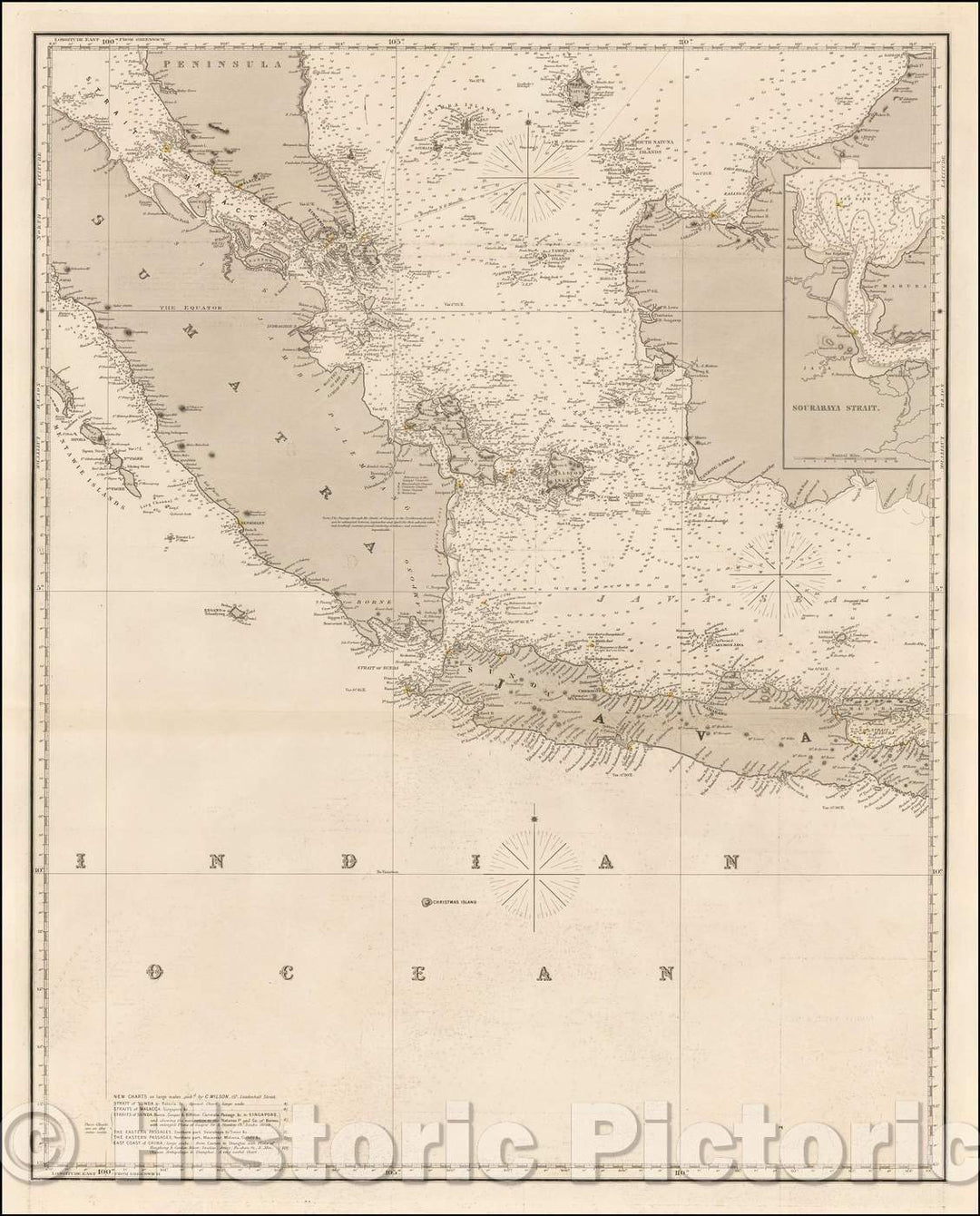 Historic Map - Straits of Malacca, Sumatra, Java and Western Borneo, 1870, Charles Wilson - Vintage Wall Art