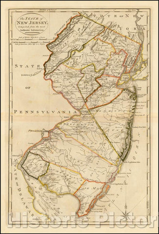 Historic Map - The State of New Jersey, 1814, Mathew Carey - Vintage Wall Art