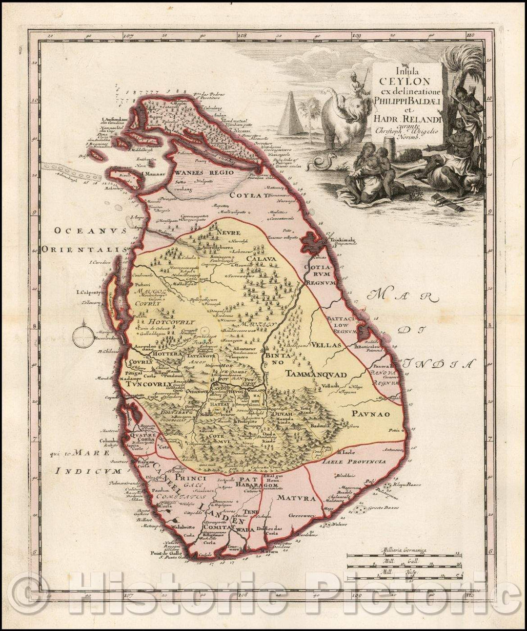 Historic Map - Insula Ceylon ex delineatione Philippi Baldaei et Hadr. Relandi, 1718, Christopher Weigel - Vintage Wall Art