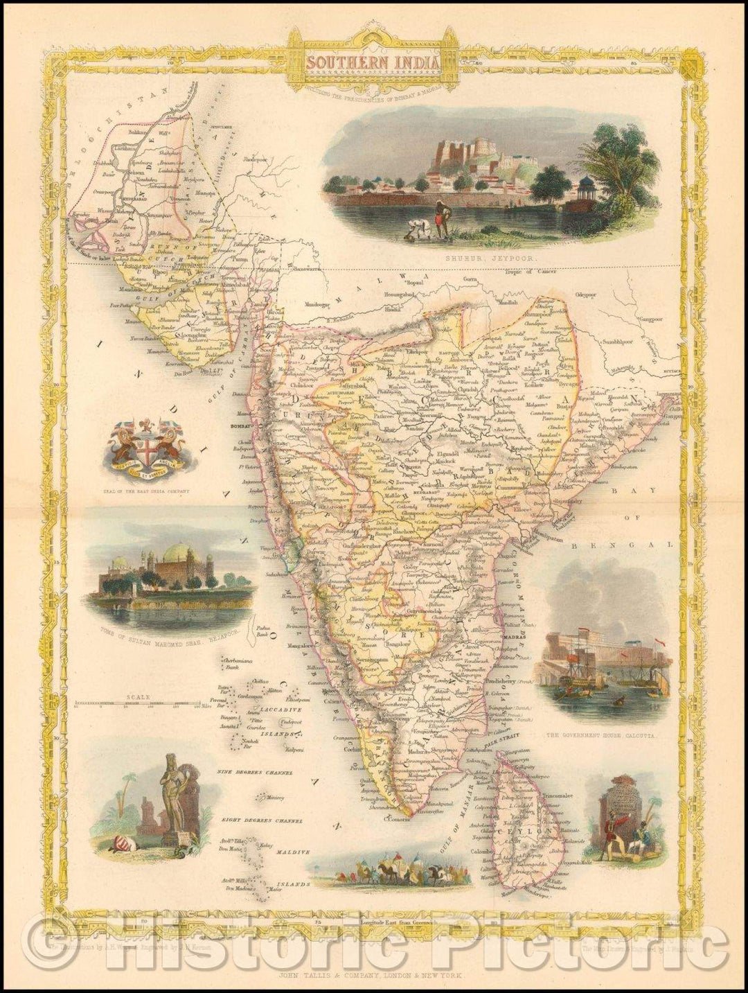 Historic Map - Southern India, 1851, John Tallis v2