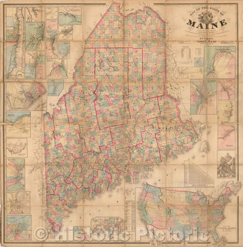 Historic Map - Map of the State of Maine From Actual Surveys made, 1862, Henry Francis Walling - Vintage Wall Art