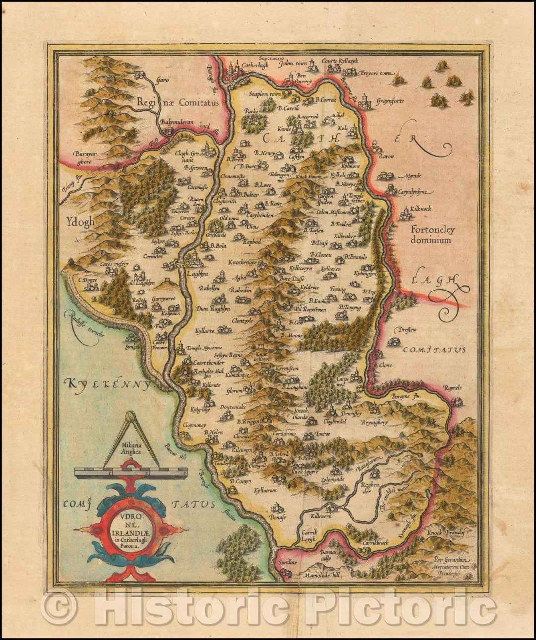 Historic Map - Udrone, Irlandiae, in Catherlagh Baronia, 1619, Gerard Mercator - Vintage Wall Art