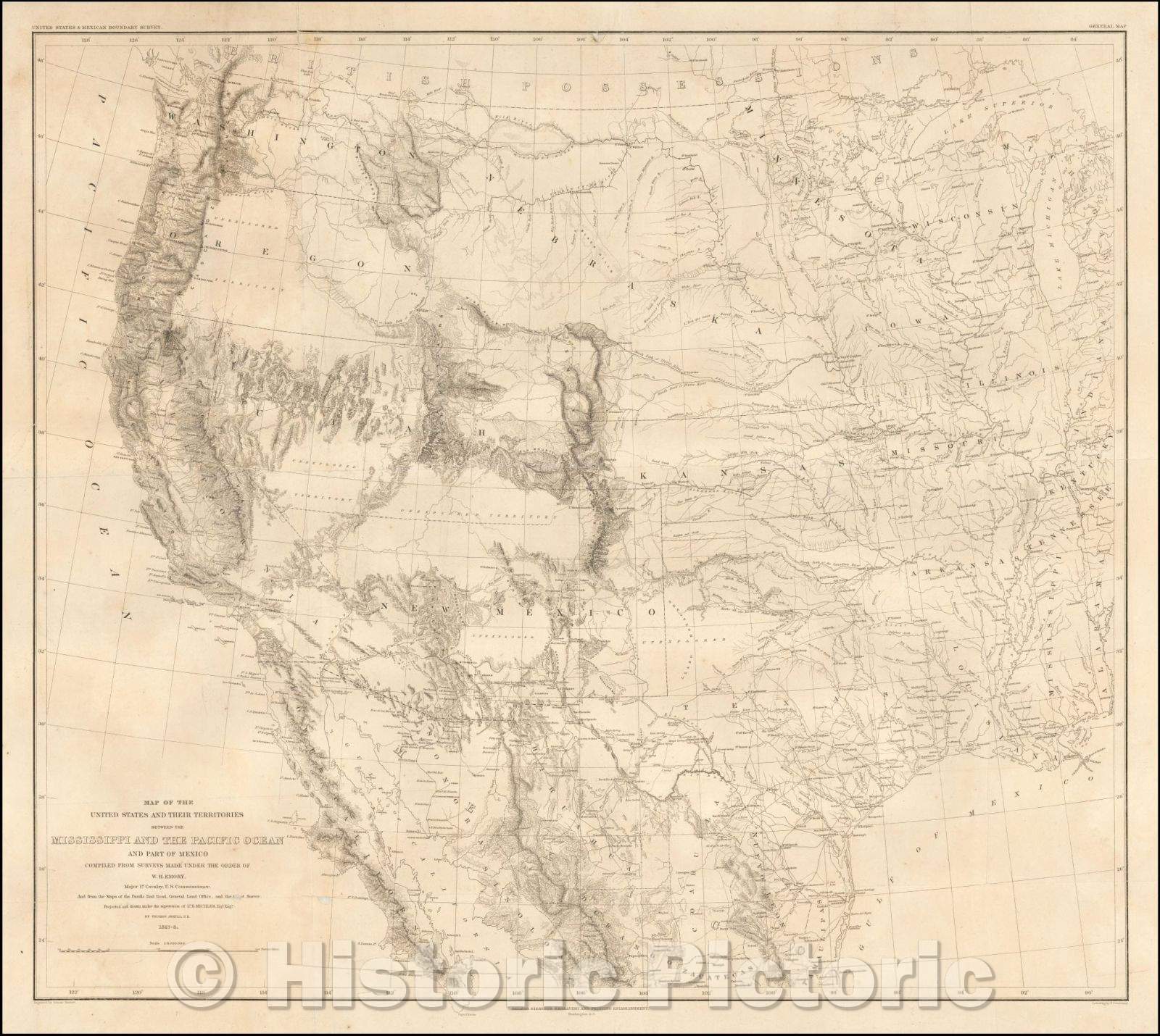 Historic Map - Map of the United States and Their Territories Between the Mississippi and the Pacific Ocean and Part of Mexico, 1858, William Hemsley Emory v1