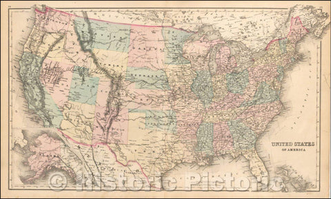Historic Map - United States of America [Alaska inset], 1873, O.W. Gray - Vintage Wall Art