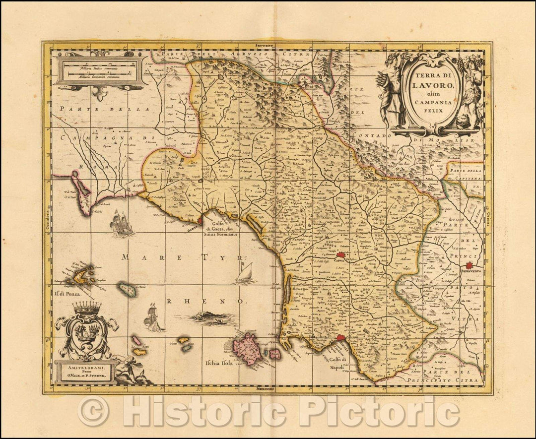 Historic Map - Terra di Lavoro olim Campania felix/Earth Work olim Campania felix, 1640, Gerard Valk - Vintage Wall Art