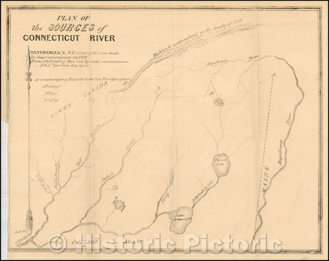 Historic Map - Indian Stream Republic Report and Map Plan of the Sources of Connecticut River, 1839, United States GPO - Vintage Wall Art