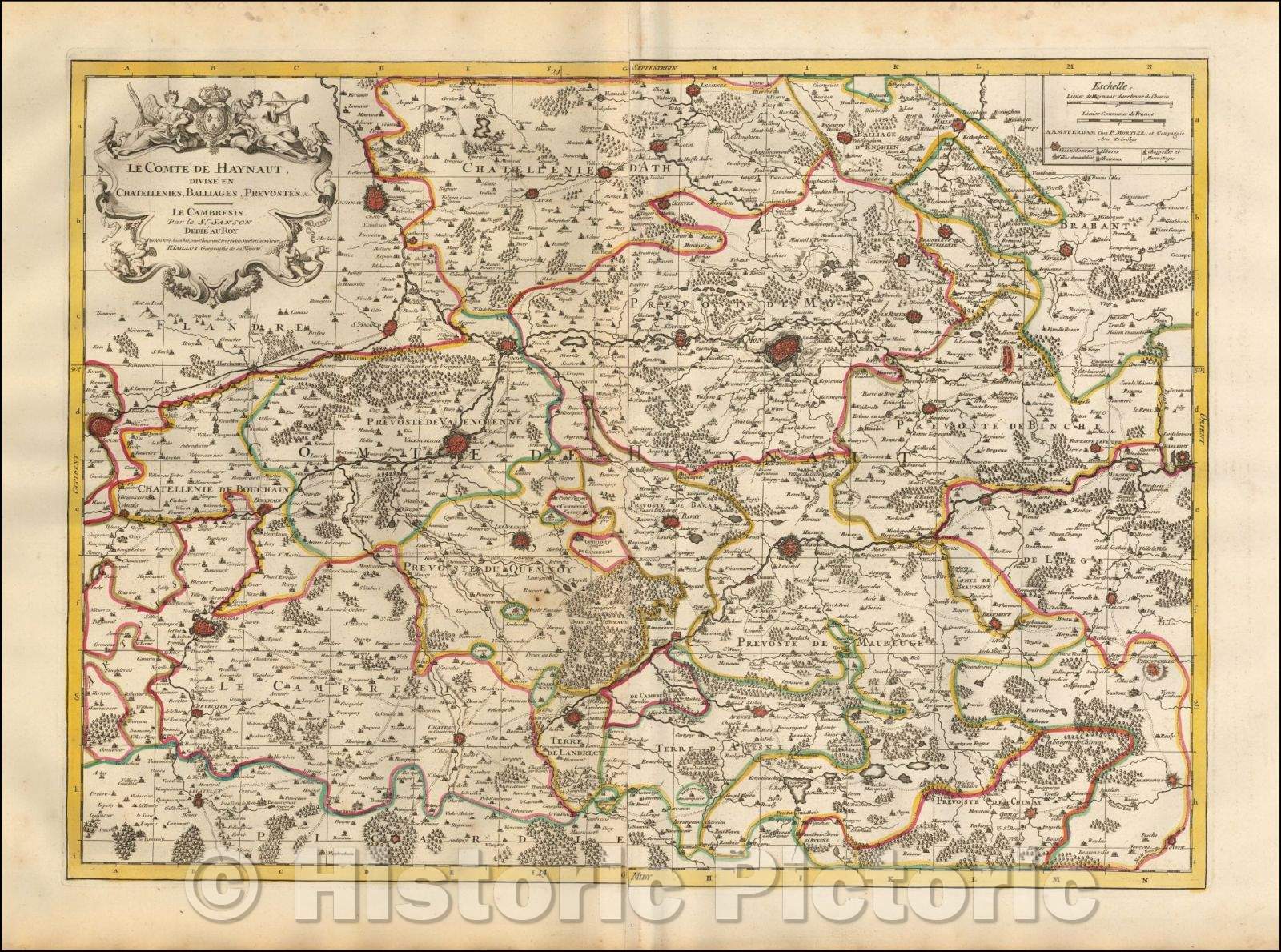 Historic Map - Le Comte de Haynaut, Divise en Chatellenies, Balliages, Prevostes & c. - Le Cambresis/Map of the French Hainaut Region, 1690, Pieter Mortier - Vintage Wall Art