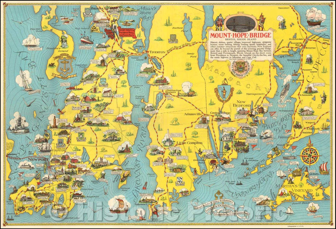 Historic Map - Newport Rhode Island to Martha's Vineyard and Cape Cod, 1939, H.W. Hetherington - Vintage Wall Art