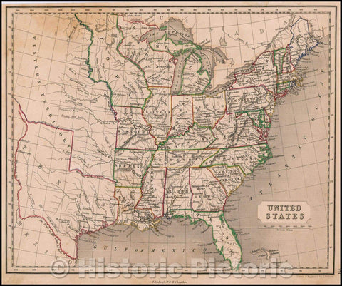 Historic Map - United States [Republic of Texas], 1844, W. & R. Chambers - Vintage Wall Art