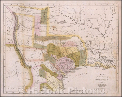 Historic Map - Map of the State of Coahuila and Texas with A Visit to Texa, 1834, William Hooker - Vintage Wall Art