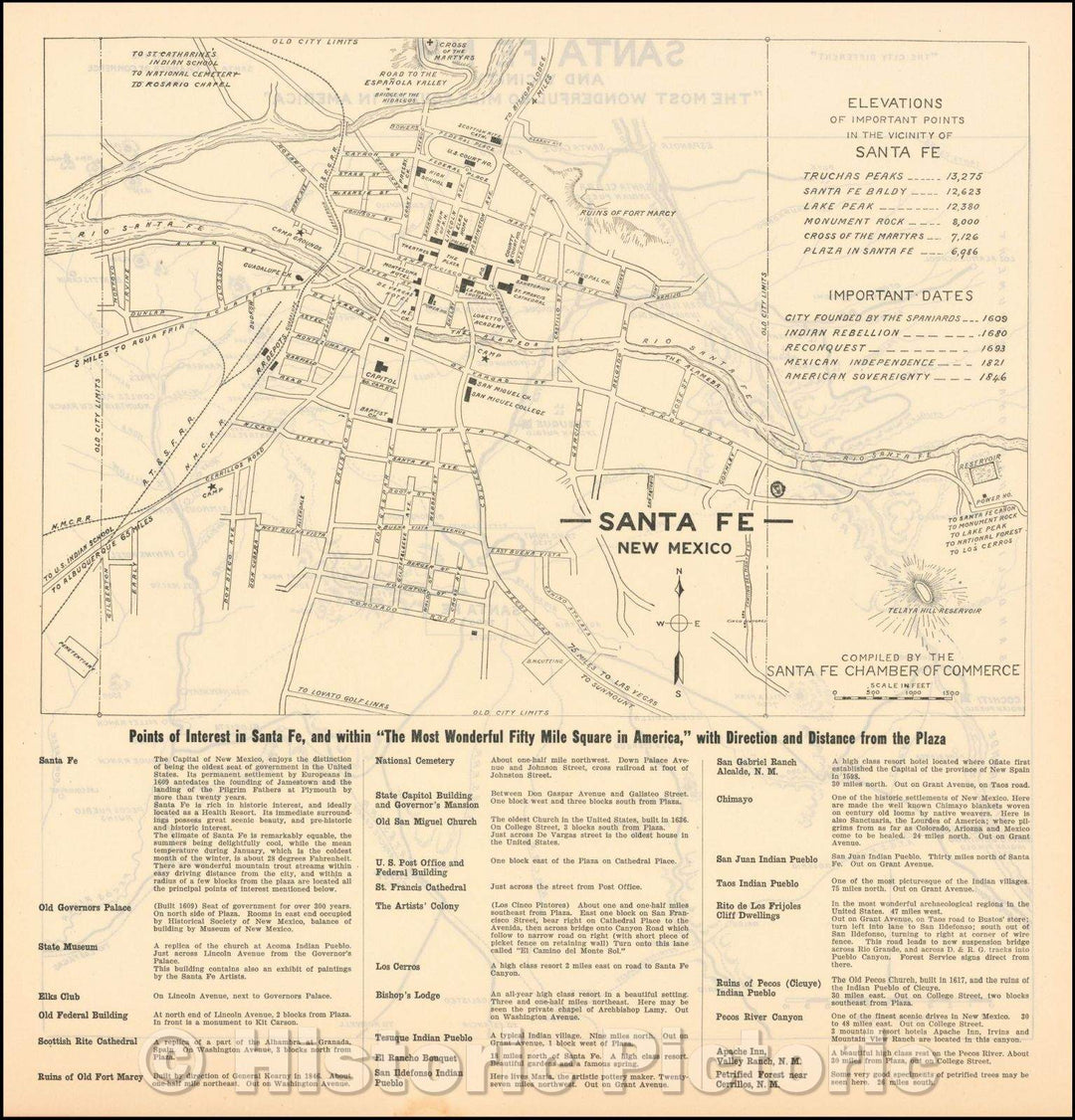 Historic Map - Santa Fe, New Mexico, 1925, Santa Fe Chamber of Commerce v3