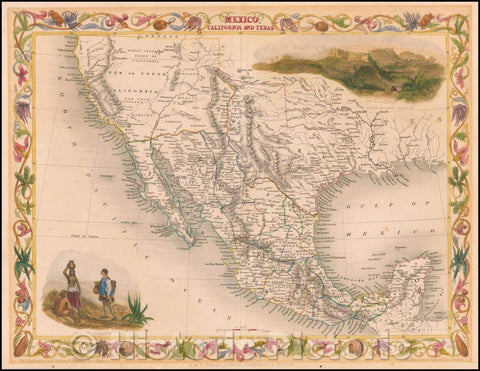 Historic Map - Mexico, California and Texas (Rare Early State!), 1849, John Tallis v2