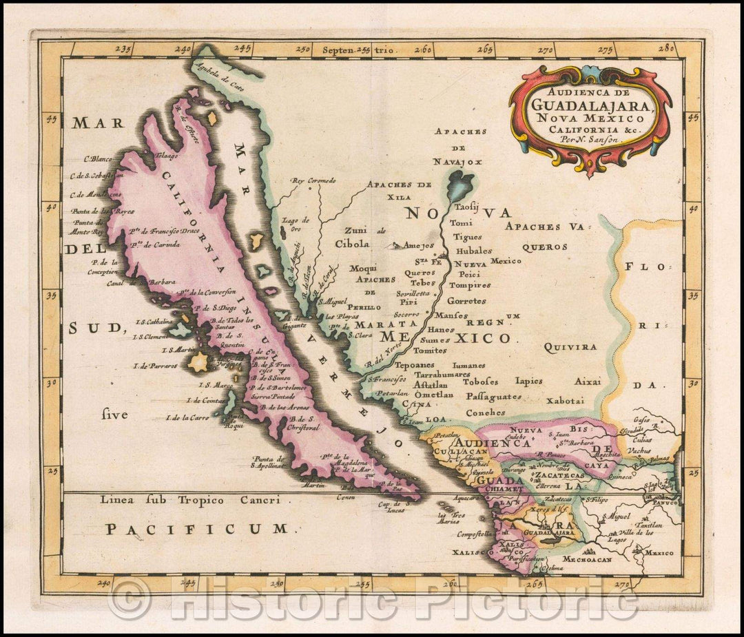 Historic Map - Audienca De Guadalajara, Nova Mexico, California, c ./Audienca De Guadalajara, Mexico Nova, California, c, 1679, Nicolas Sanson - Vintage Wall Art