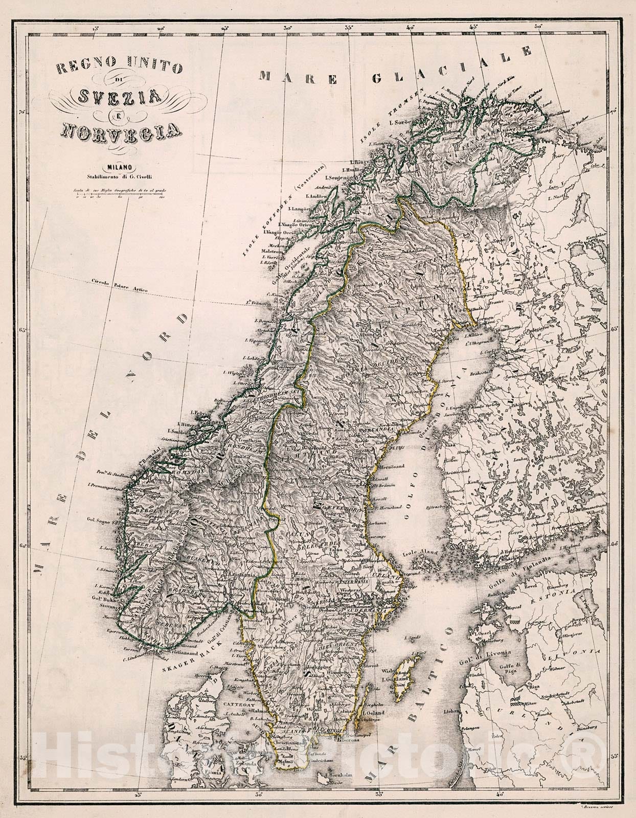 Historic Map : Regno Unito di Svezia e Norvegia, 1853, Vintage Wall Decor