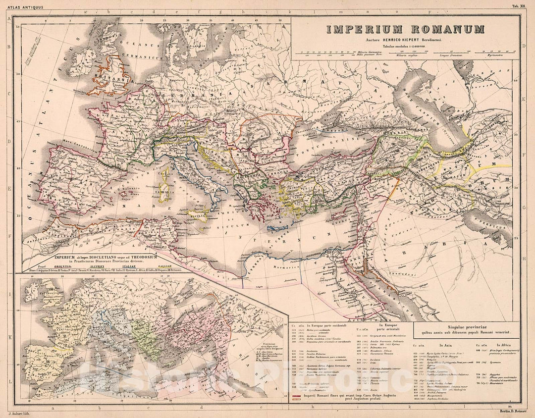 Historic Map : Tab.XII. Imperium Romanum, 1877, Vintage Wall Decor