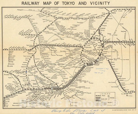Historic Map : Railway map of Tokyo & vicinity, 1957, Vintage Wall Decor