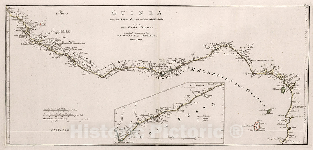 Historic Map : Guinea Zwischen Sierra-Leona und dem Aequator., 1800, Vintage Wall Decor