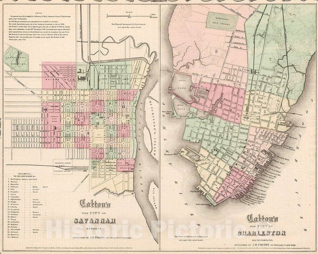 Historic Map : Savannah, Georgia. Charleston, South Carolina., 1861, Vintage Wall Decor