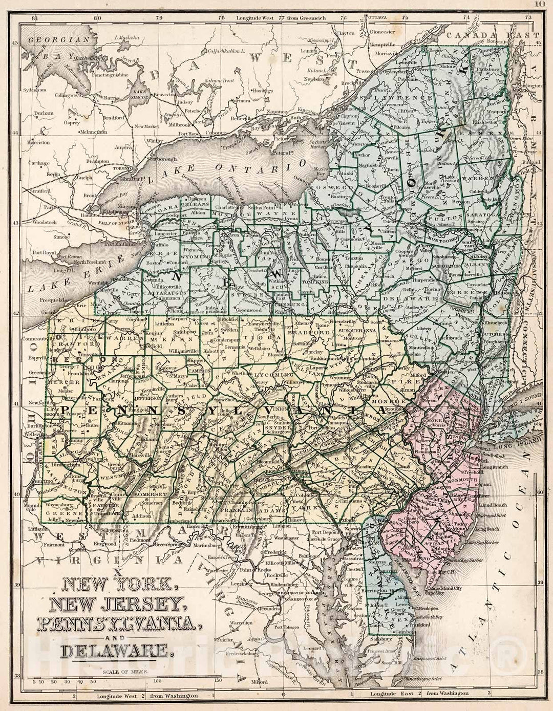 Historic Map : Map No. X. New York, New Jersey, Pennsylvania, and Delaware, 1865, Vintage Wall Decor