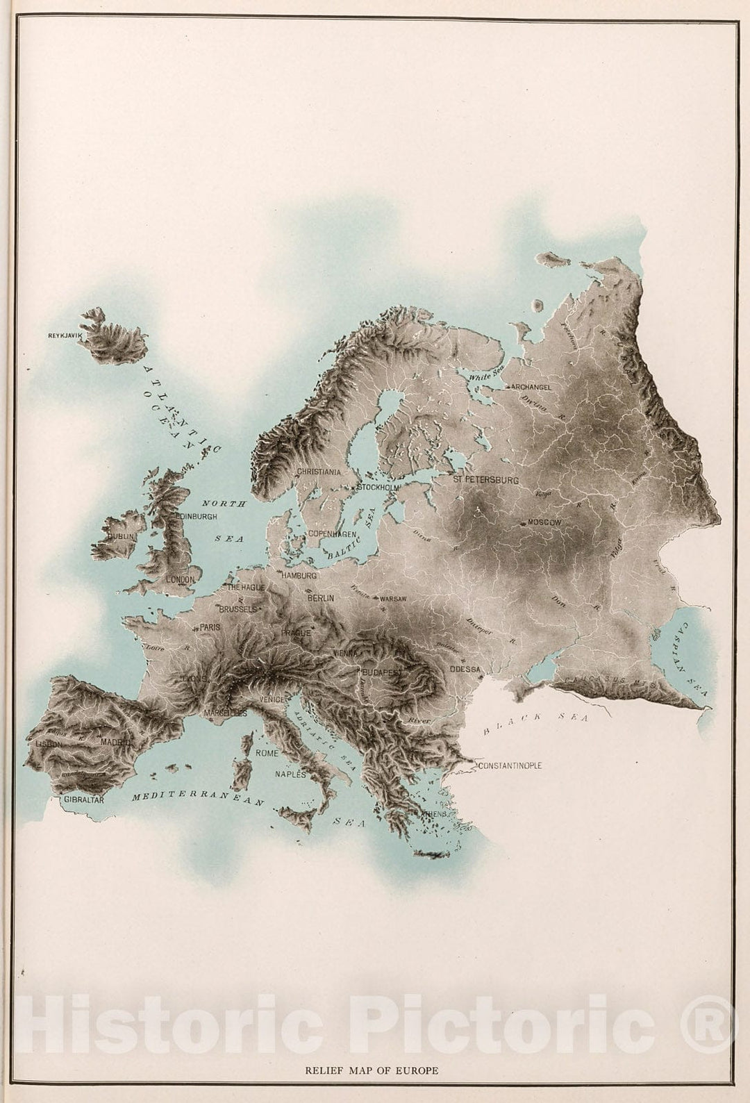 Historic Map : Relief Map of Europe., 1912, Vintage Wall Decor