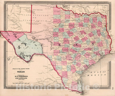 Historic Map : Atlas of the United States. Texas, 1868, Vintage Wall Decor