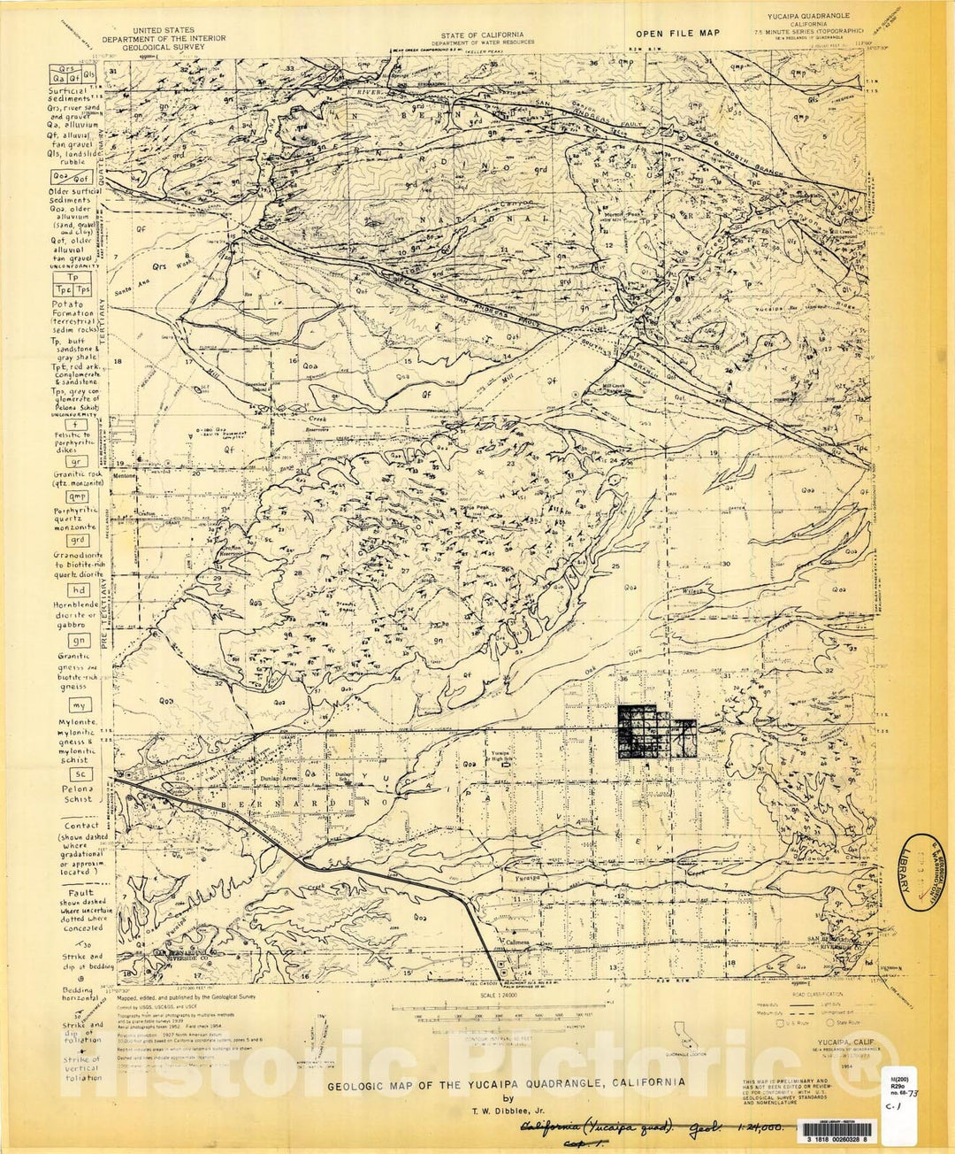 Map : Geologic map of the Yucaipa quadrangle, California, 1968 Cartography Wall Art :