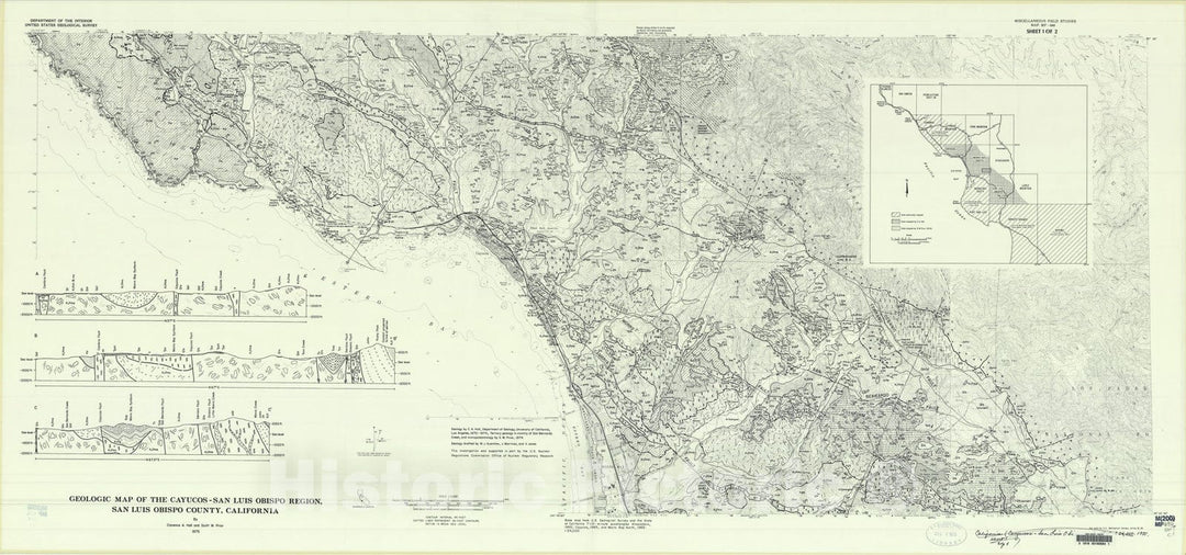 Map : Geologic map of the Cayucos-San Luis Obispo region, San Luis Obispo County, California, 1975 Cartography Wall Art :
