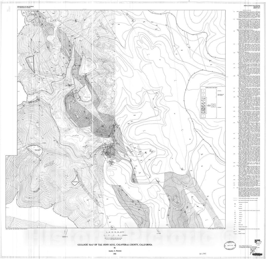 Map : Geologic map of the Penn Mine, Calaveras County, California, 1985 Cartography Wall Art :