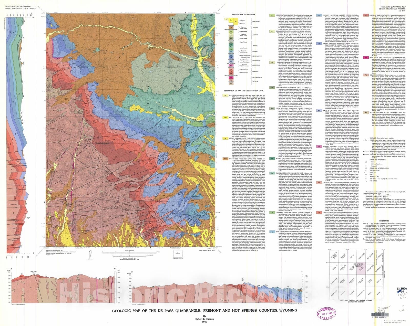 Map : Geologic map of the De Pass quadrangle, Fremont and Hot Springs ...