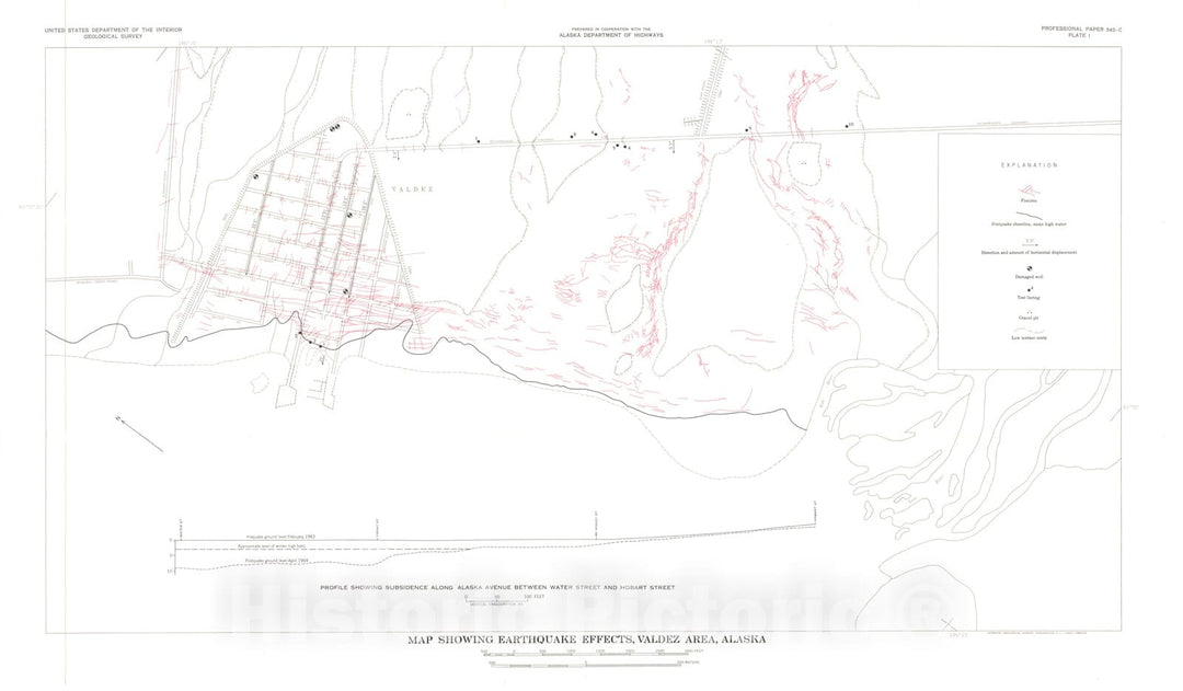 Map : The effects of the earthquake of March 27, 1964 at Valdez, Alaska, 1966 Cartography Wall Art :