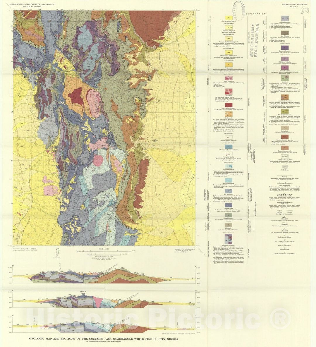 Map : Geology of the Connors Pass quadrangle, Schell Creek Range, east-central Nevada, 1967 Cartography Wall Art :