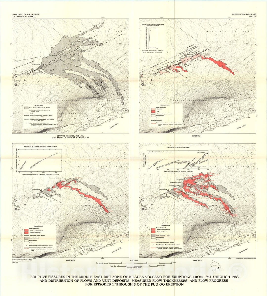 Map : The Puu Oo eruption of Kilauea Volcano, Hawaii, Episodes one through 20, January 3, one983, through June 8, one984, one988 Cartography Wall Art :